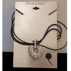 Erica Lyons Corded Rhinestone Heart Pendant Necklace NWT